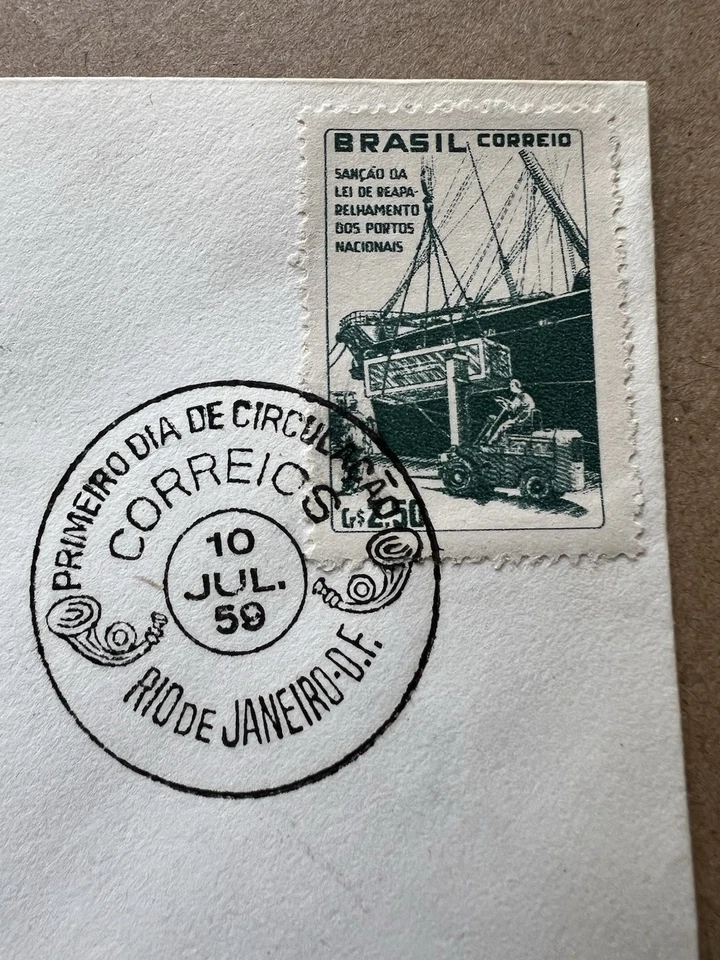 Modernización de puertos marítimos de Brasil 1959 FDC Río de Janeiro Cachet Foto 2 de 4