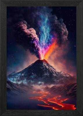 Gerahmtes Wandbild Poster Leinwanddruck Bild ausbrechender Weltraum Vulkan