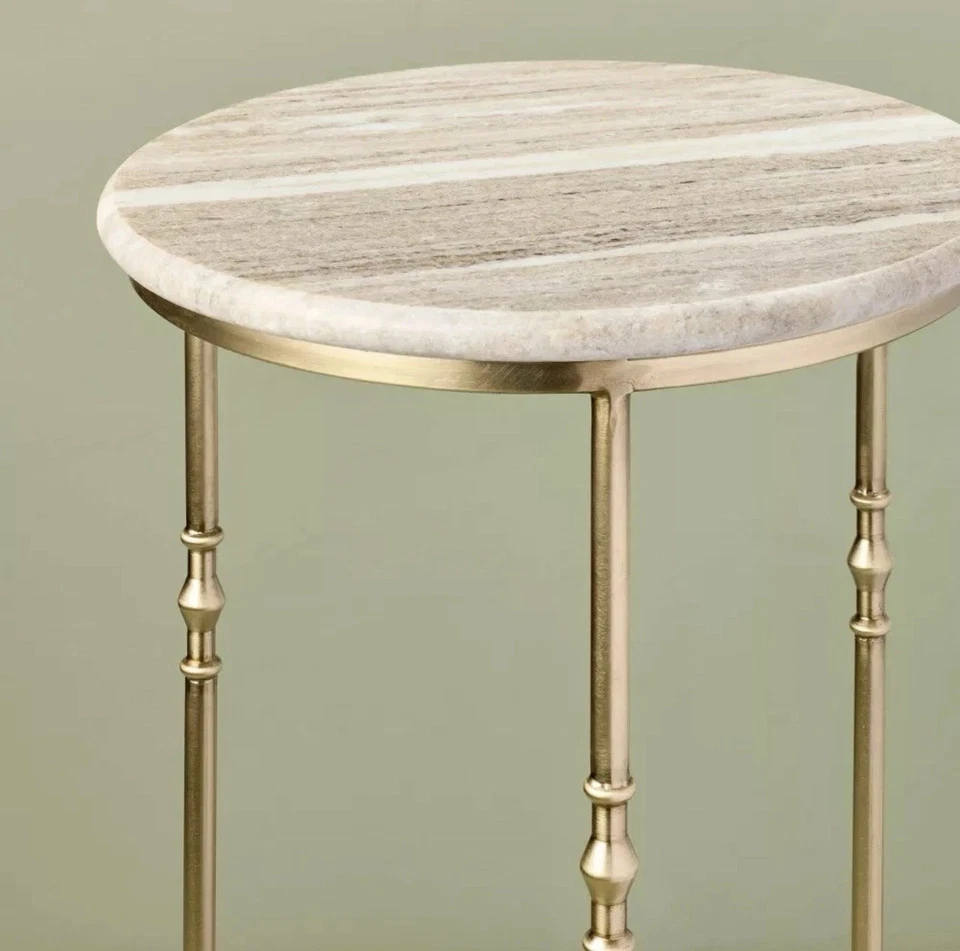 炉具与手工 20 英寸 x 10 英寸黄铜植物架古董黄铜和大理石石新品 — 第 3/4 张图片