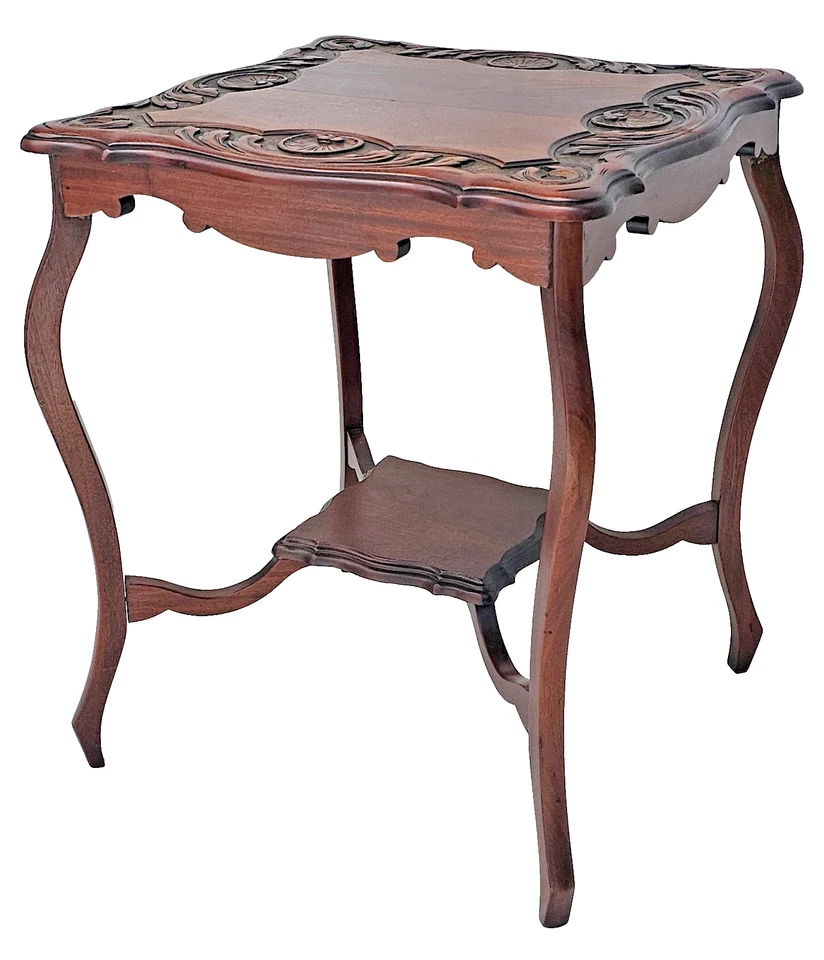 Antigua lámpara de mesa inglesa de caoba maciza c1890 - Carcasas talladas, patas descapotables Foto 3 de 4