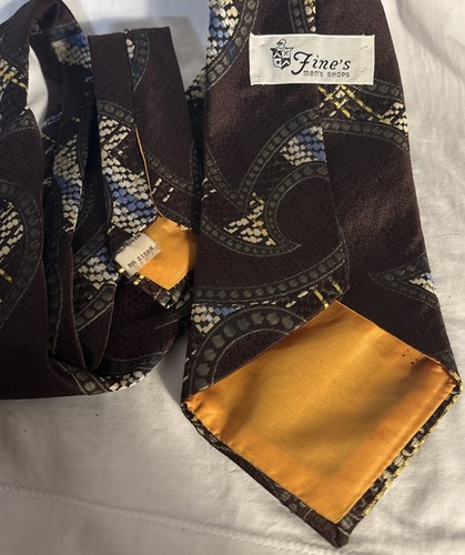 Vintage Fine’s Men’s Shop vintage polyester 1970's neck tie Paisley Brown Blue - Picture 3 of 5