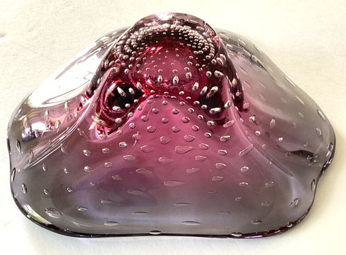 *Vintage Murano Glass Bowl Bullicante Amethyst Purple to Blue Ombre 8" - Zdjęcie 19 z 20