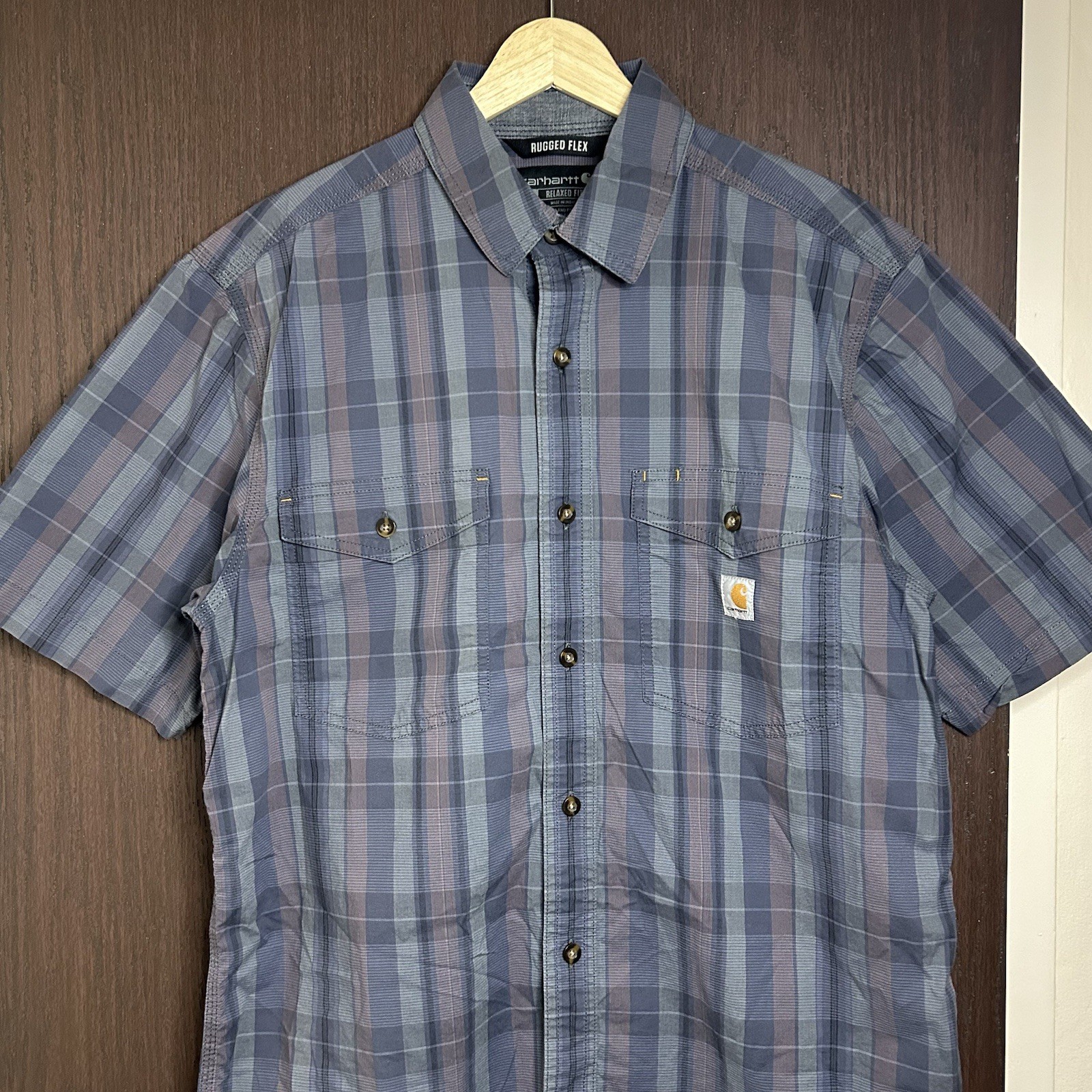 Carhartt Rugged Flex Lightweight Work Shirt Mens Medium Relaxed Fit Plaid thumbnail 4