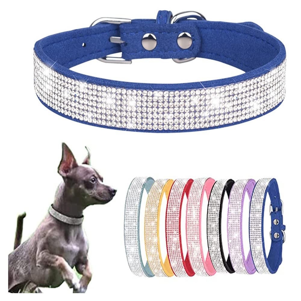 Collier strass scintillants en similicuir bleu pour jeune chienne