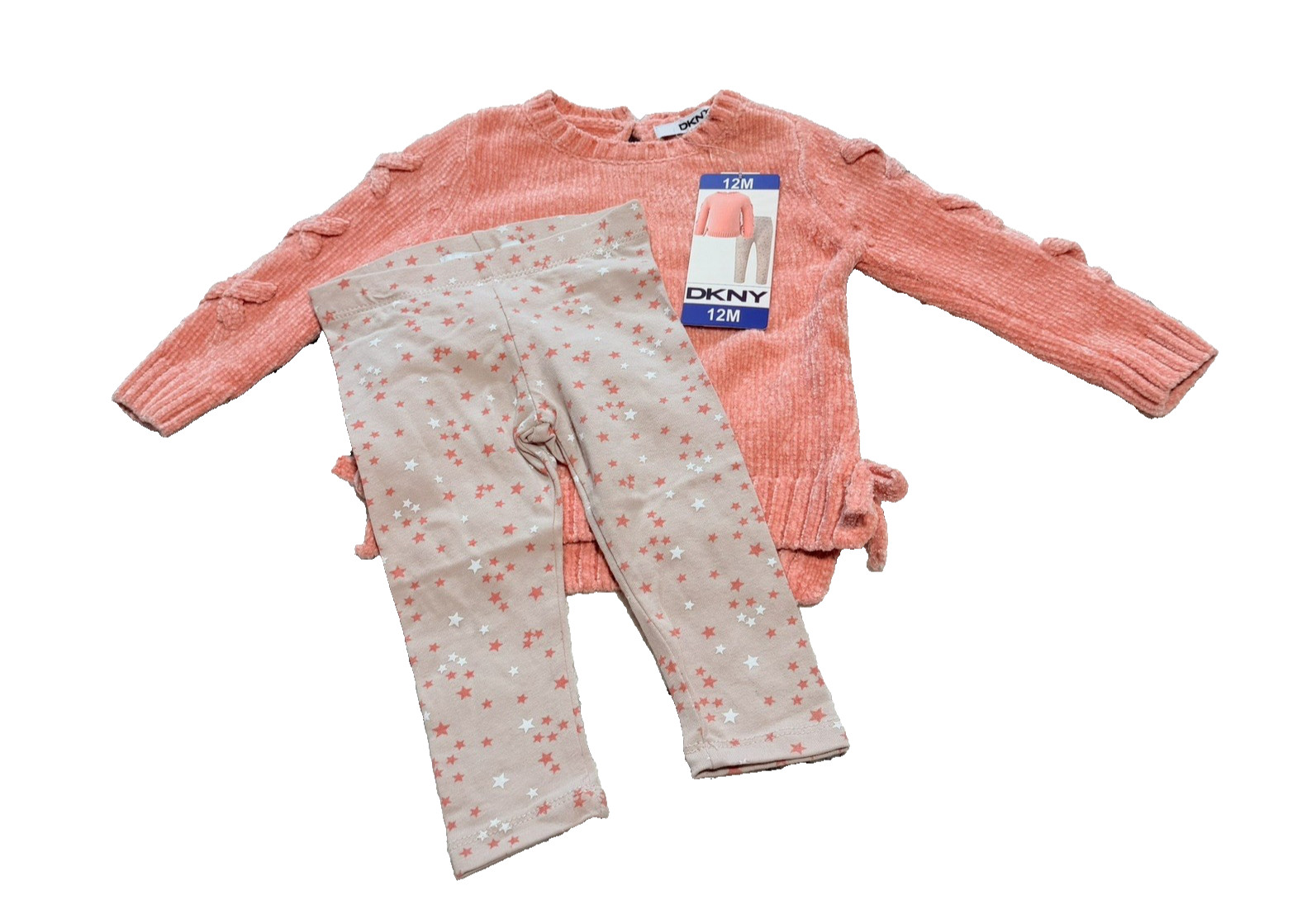 DKNY Toddler Girl's 2-Piece Chenille Sweater and legging Set Size12M PINK/BROWN