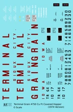 K4 O Scale Decals Terminal Grain TRGX 4750 Cu Ft Covered Hopper Red 1974 Version