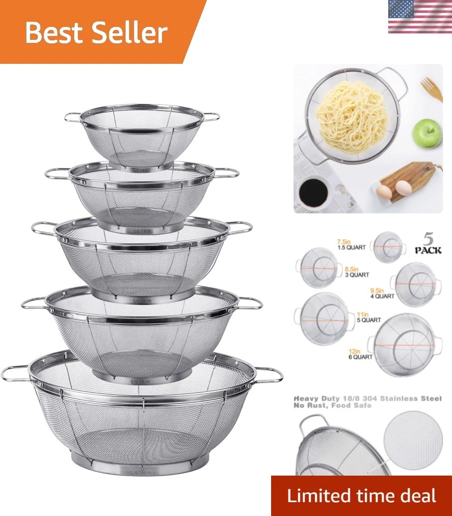 5 Pack 18/8 Stainless Steel Colander Sieves, Multi Size Mesh Strainer Net Bas...
Opens in a new wind