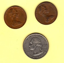 NEW ZEALAND, 2 DIFFERENT 2 CENT COINS, 1973-1974  KM32.1 L@@K!!!