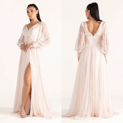 Brautkleid Hochzeitskleid V-Ausschnitt Spitze Langarm Maßgeschneidert 36 38 40 - Bild 1 von 4