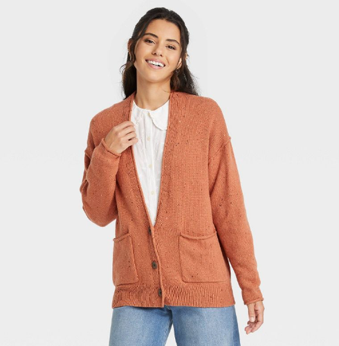 Women's Button-Front Grandpa Cardigan - Universal Thread Orange Xs