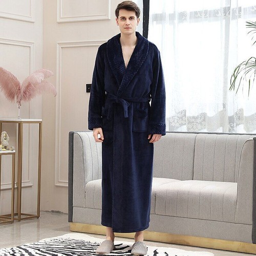Hombres Talla Grande Largo Coral Lanza Baño Cálido Franela Baño Prendas para dormir Mujeres - Imagen 18 de 47