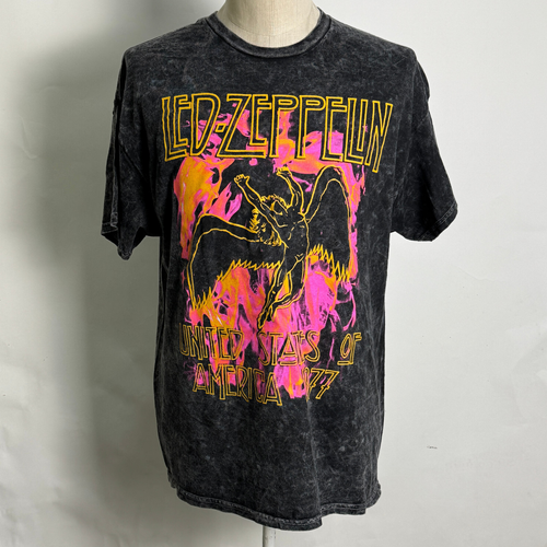 Led Zeppelin Men's T-Shirt USA 1977 Black/Bleach Size L NEW