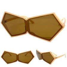 Futuristic Space Robot Modern Shield Party Raver DJ SUNGLASSES Funky Beige Frame