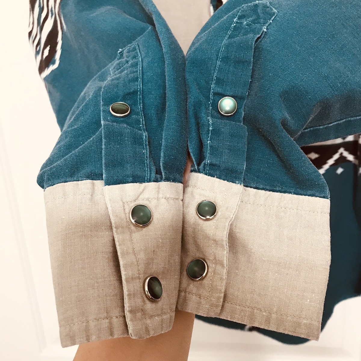 Vintage Handmade Teal Aztec Navajo Western Pearl Snap Shirt | eBay