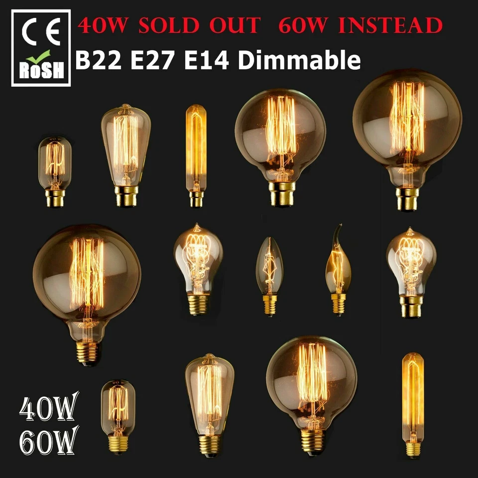 E27 B22 E14 Vintage Antique Style Bulbs Edison Industrial Filament Bulb Light