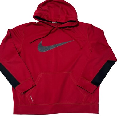 Nike Hoodie Men Large Red Black Sweatshirt Sweater Therma Fit