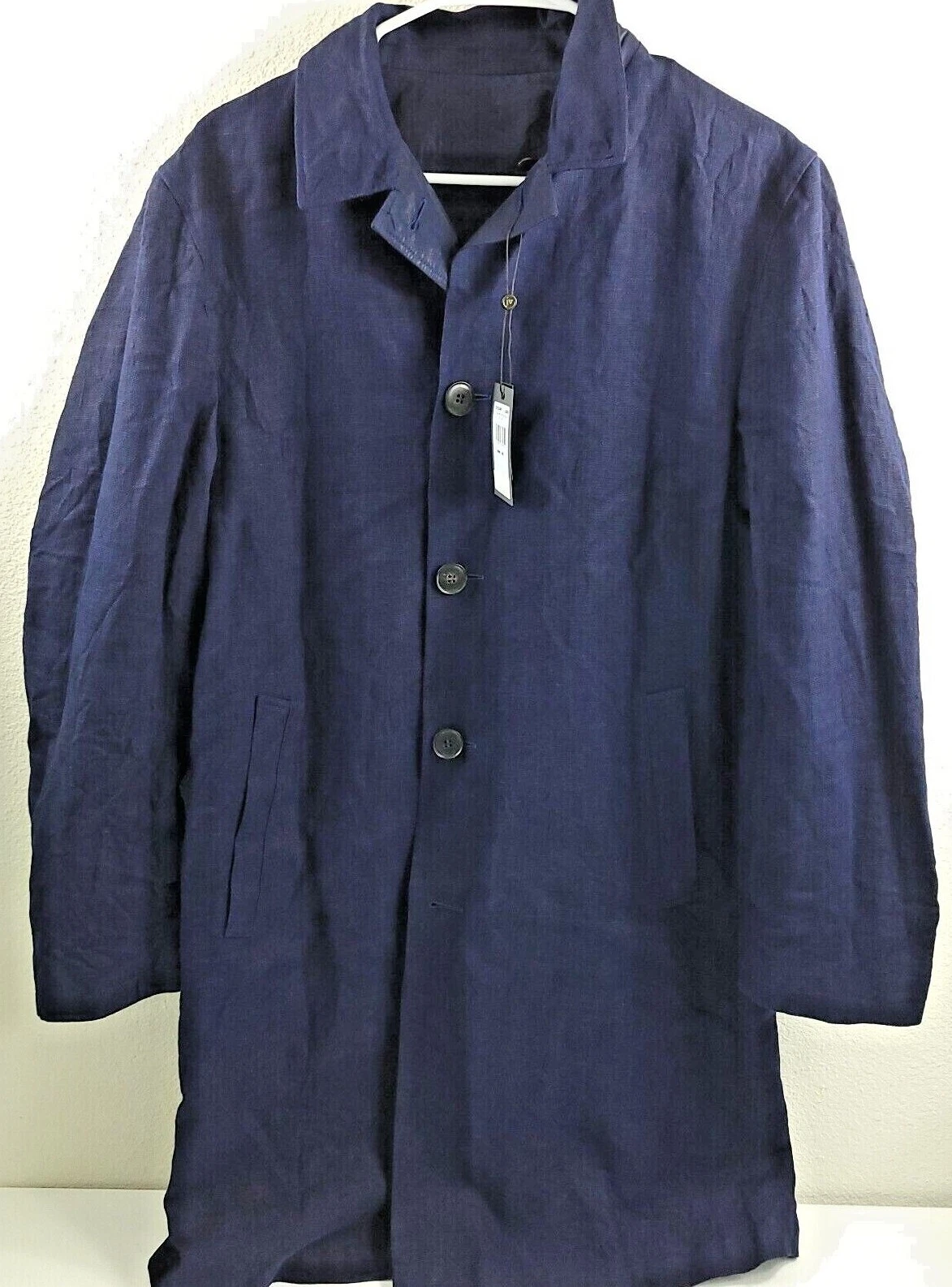 John Varvatos Collection Linen Trench Coat Mens (EU 48) US 38 Blue Reversible - product detail image 6