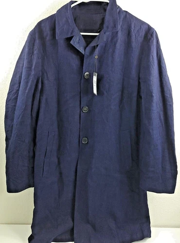 John Varvatos Collection Linen Trench Coat Mens (EU 48) US 38 Blue Reversible  image 6