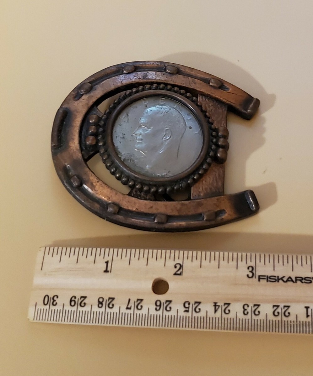 Rare Horseshoe Belt Buckle Liberty One Dollar Eisenhower $1  display picture 3