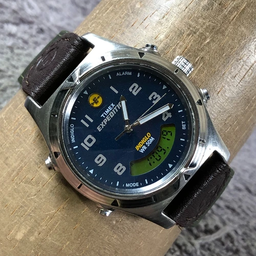 Vtg Timex Expedition Men Multifunction Nylon Quartz Analog Digital 37mm Watch 8"