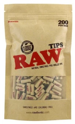 RAW NATURAL UNREFINED PRE-ROLLED FILTER ROACH TIPS ROLLING PERFECTO- BAG OF 200