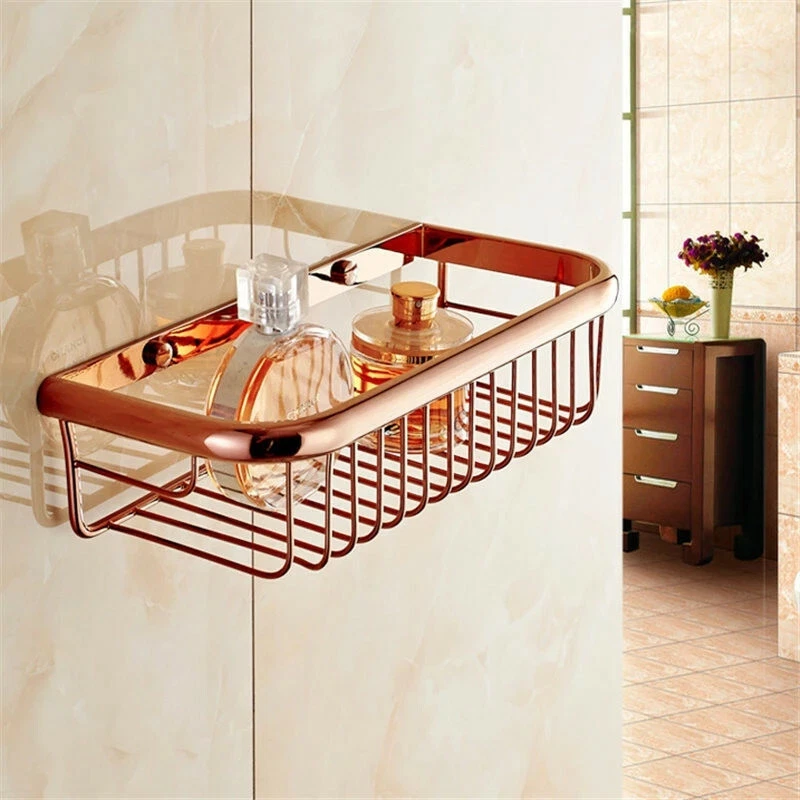 30cm Rose Gold Wall Mounted Bathroom Shower Shelf Storage Basket Caddy Rack