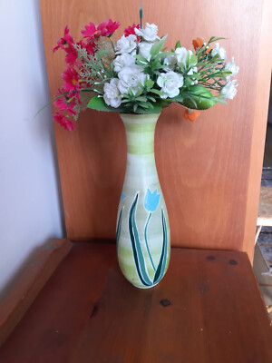 Vintage ceramic vase signed ''LAPID'' hight 30 cm hand painted Tulips