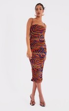 Tall Blue Zebra Print Mesh Ruched Maxi Dress