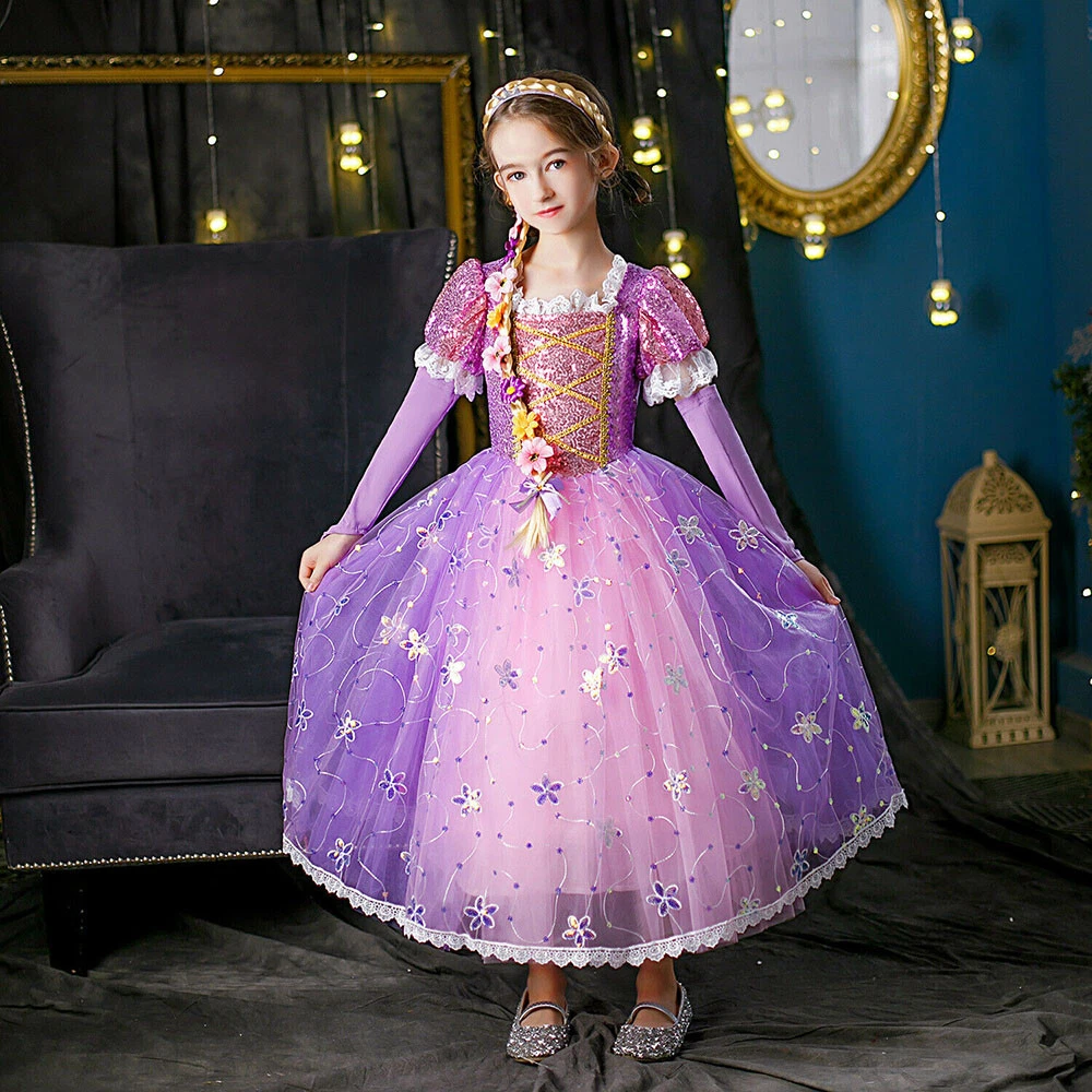 Tangled Rapunzel Fancy Dress Costume Girls Sequined Party Dresses Birthday Gifts
