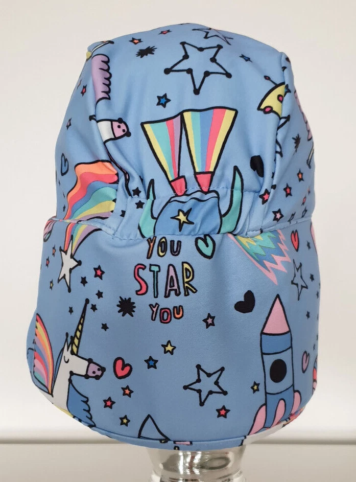 NEXT Baby Bademütze 12-24 Monate UV-Schutz Nackenschutz stretch hellblau bunt - Bild 3 von 4