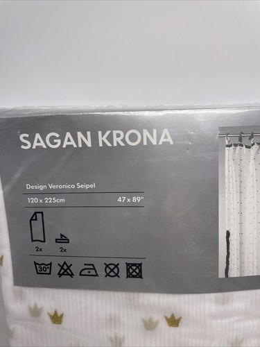 IKEA Sagan Krona Curtains Pair Gold Crowns Princess Tie Backs White Gold 47x89" - Picture 4 of 15