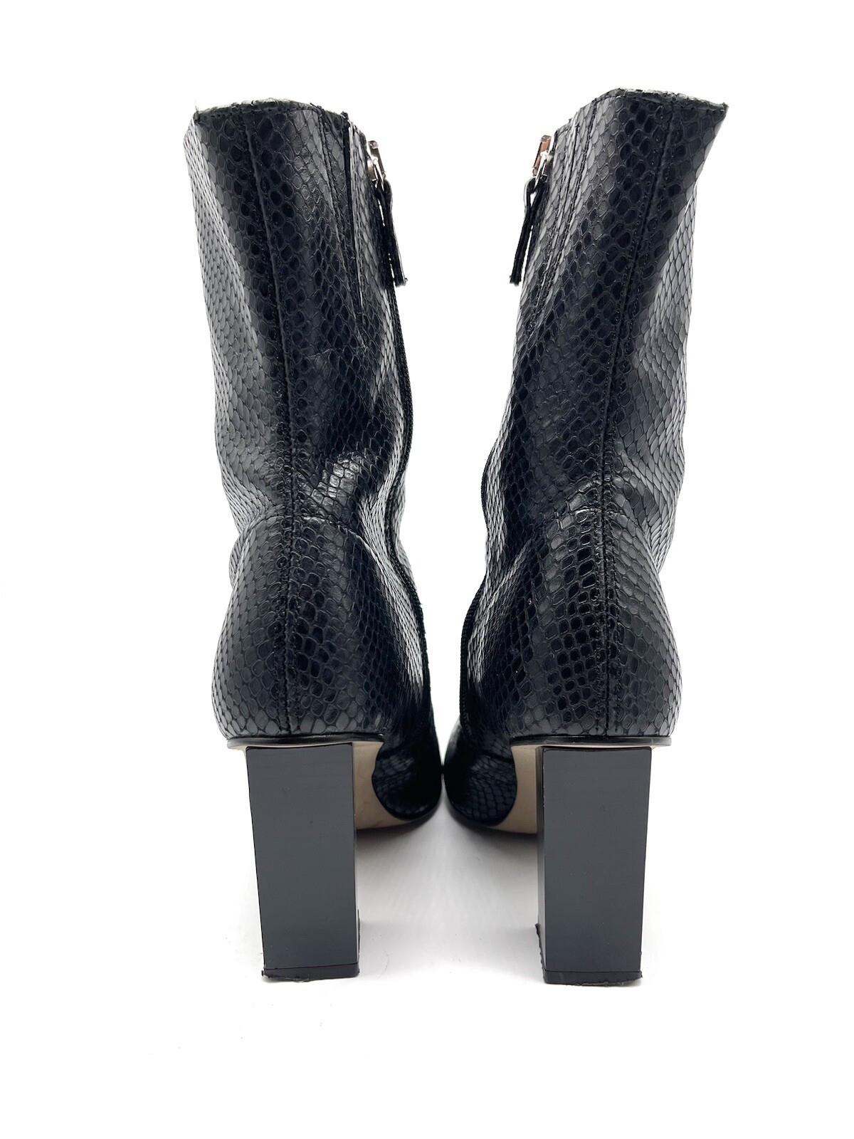 Topshop Leather Ankle Boots 6.5 37 Black Reptile High Heel Snip Toe Spain