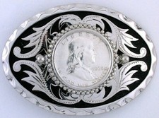 Oval Silver Color Southwest 1960 Franklin Silver Half Dollar Belt Buckle EPBB229
