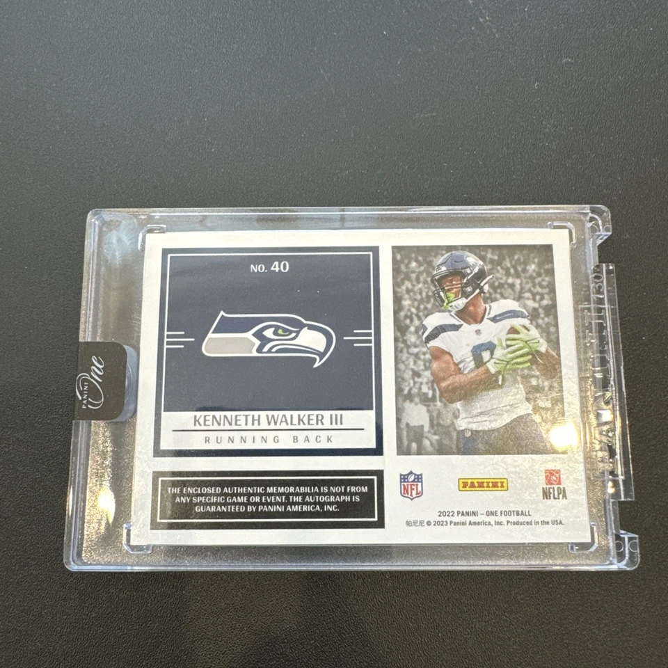 KENNETH WALKER III SEAHAWKS 2022 PANINI ONE ROOKIE PATCH AUTO RPA /199 - Image 2 of 2