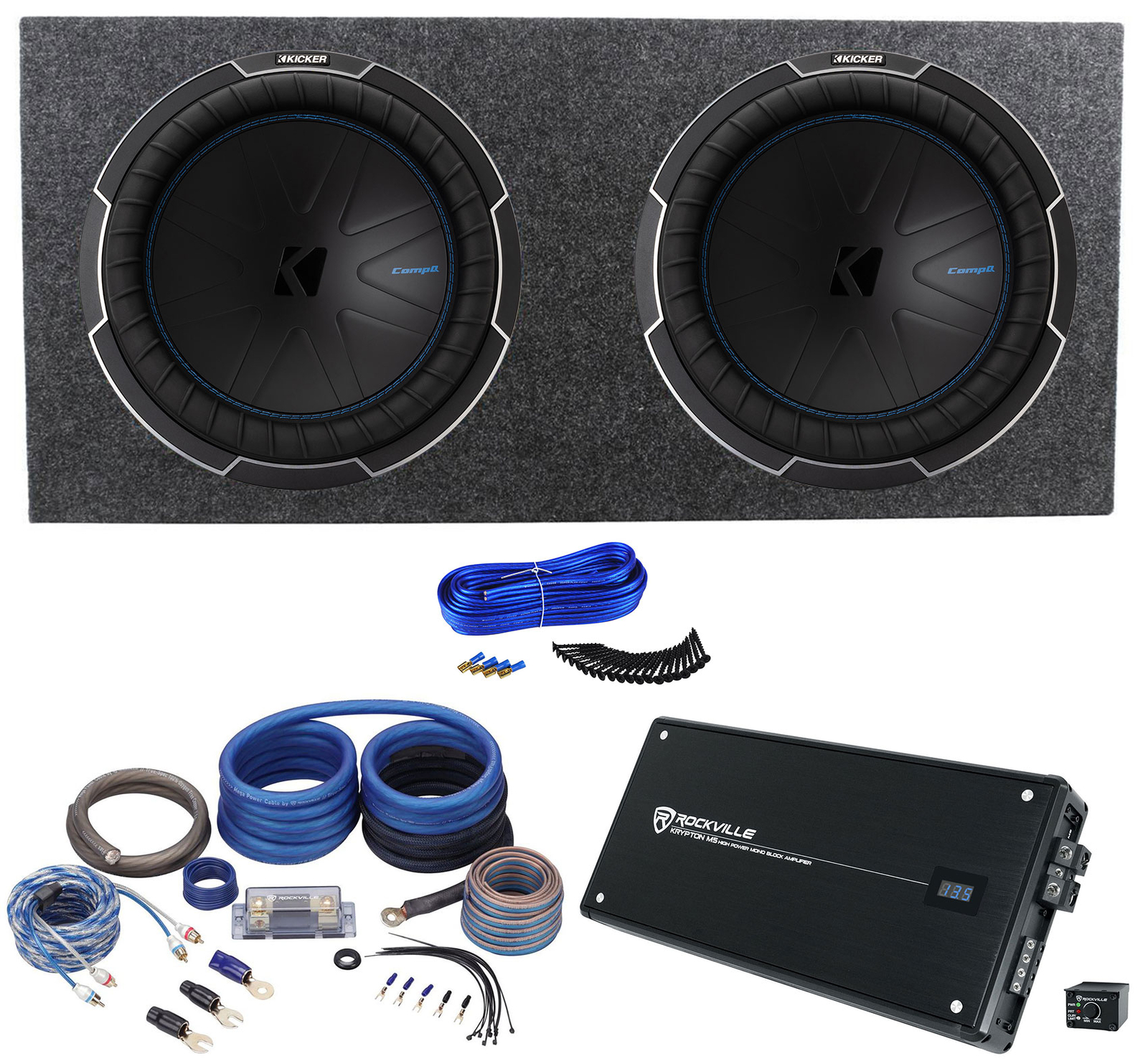 2 Сабвуферы Kicker 51CWQ154 COMP Q 15 мощностью 1200 Вт Герметичная коробка Моноусилитель Комплект усилителей 168690₽