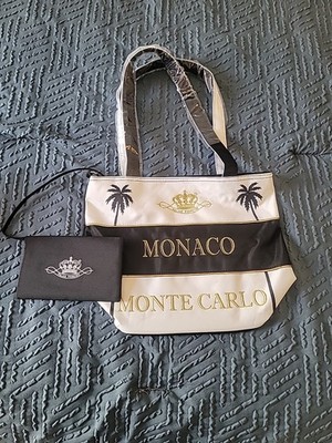 Monaco, Nice, Monte Carlo Black And Beige Large Travel Tote New Palais Princier 