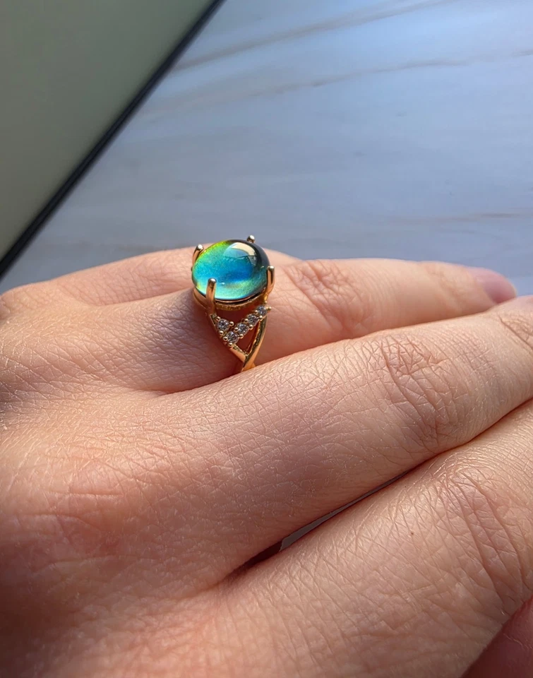 Anillo de estado de ánimo dorado ajustable cambio de color anillos para el pulgar para mujer 14k Foto 2 de 4