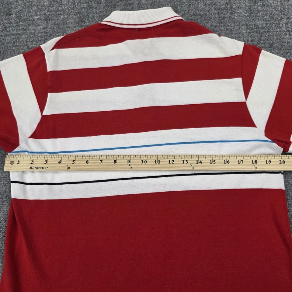 Camisa de Jockey Vintage Para Hombre Mediana Roja Blanca Rayas Bolsillo Polo Hecha en EE. UU. 80s 90s Foto 4 de 4