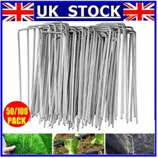 50/100 Pack 6" Galvanized Garden Staples Heavy Duty Pins for Fabric Weed Barrier
