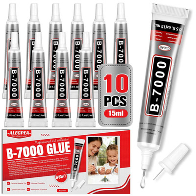 B-7000 Glue Clear with Precision Tip, 15ml 10 Pack Multi-Function Craft Adhesive
