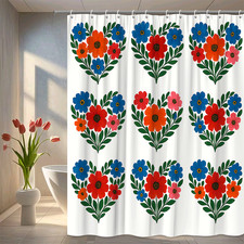 Colorful Floral Heart Shower Curtain - Waterproof Fabric Decor