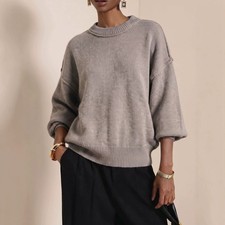 Women s Oversized Knit Sweater Ribbed Hem Cuffs Minimalist Soft Cosy...