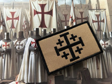 KNIGHTS TEMPLAR CRUSADERS CROSS,  JERUSALEM CROSS PATCH - HOOK & LOOP - BLACK