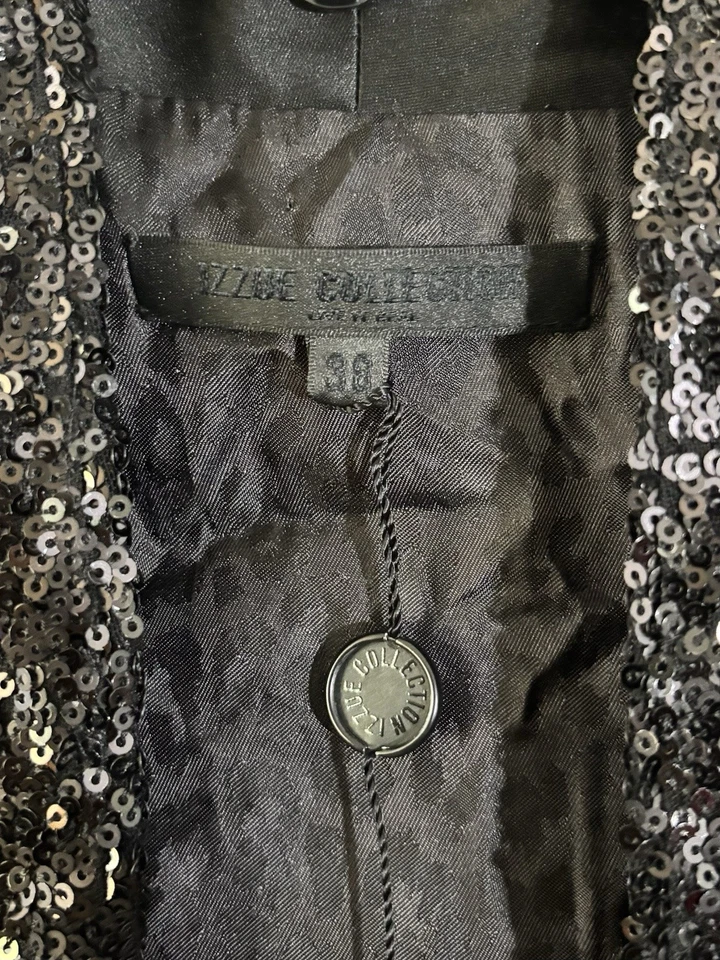 Izzue Black Sequin Draped Vest Open Front Sleeveless Womens 38 Medium Streetwear - Image 3 of 4