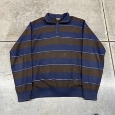 vintage olive green and navy quarter zip knit sweater size large