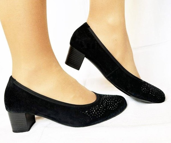 Women Gabor Heels Black Suede 37.5 #7TR6
