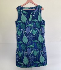Talbots Women Sheath Dress Blue&Green Fish Printed Size 14 Pre-owned