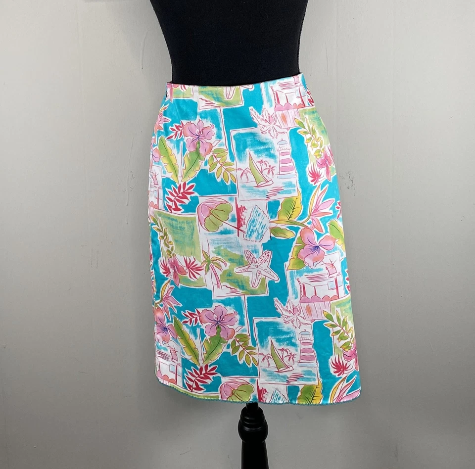 Minifalda informal Island Republic Petite línea A para mujer 14P estampado tropical Foto 3 de 4