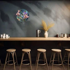 2D Flat, Retro Style 8 Inch round Aluminum Dragonfly Garland Sign-Bright Flower