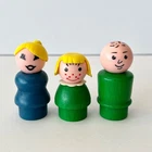 VTG Fisher-Price Little People 3x WOOD BASE Figure Lot Family Mom Dad Daughter